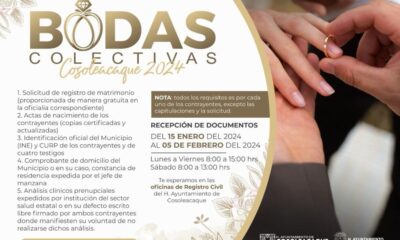 Abierta la convocatoria para las bodas colectivas Cosoleacaque 2024
