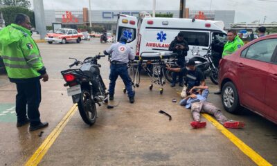 Joven motociclista terminó con fractura tras chocar sobre la avenida Juan de la Luz Enríquez en Acayucan.