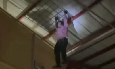 Ladrón queda colgado del techo al intentar darse a la fuga