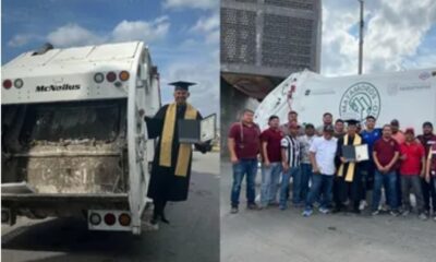 Recolector se gradúa como Licenciado y celebra junto a sus compañeros de Limpieza Pública ¡y sobre camión!
