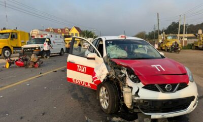 Oluteco, empleado de gas el Gallito, choca contra taxista y termina con doble fractura