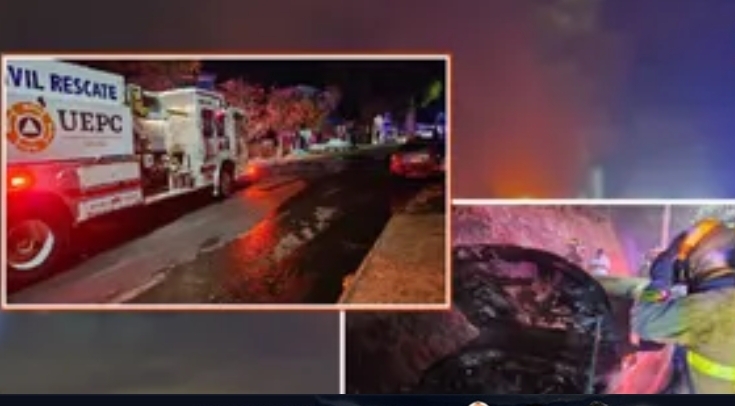 Prenden fuego a cuatro carros e intentan ejecutar a tres hombres en Colima