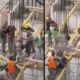 Albañiles protagonizan acalorada pelea desde una gran altura en plena construcción