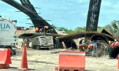 Colapsa estructura en obra del Tramo 7 del Tren Maya sobre un vehículo en Chetumal; no hay heridos