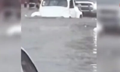 ¡Nada los detiene! Vocho logra cruzar calle inundada en Tecámac, Edomex