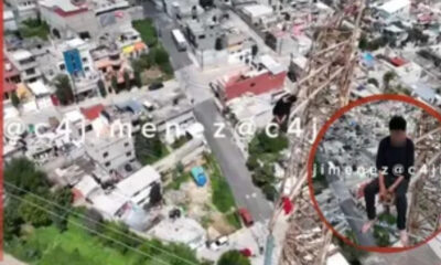 Joven intenta lanzarse de torre de alta tensión en Atizapán; con dron, policías lo rescatan
