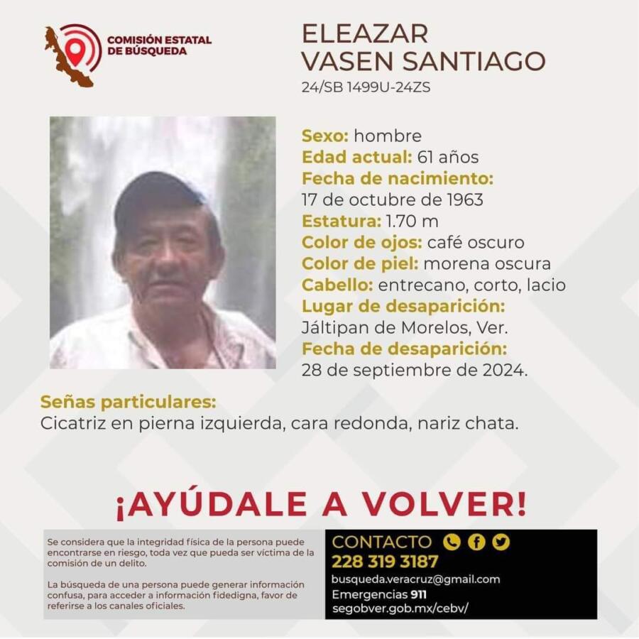 Reportan como desaparecid0 a abuelito en Jáltipan