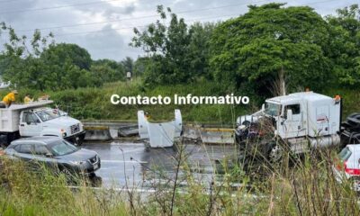 Tráiler se imp@ctó contra muro de contención frente a la colonia Patria Libre; quedó en sentido contrario sobre la pista