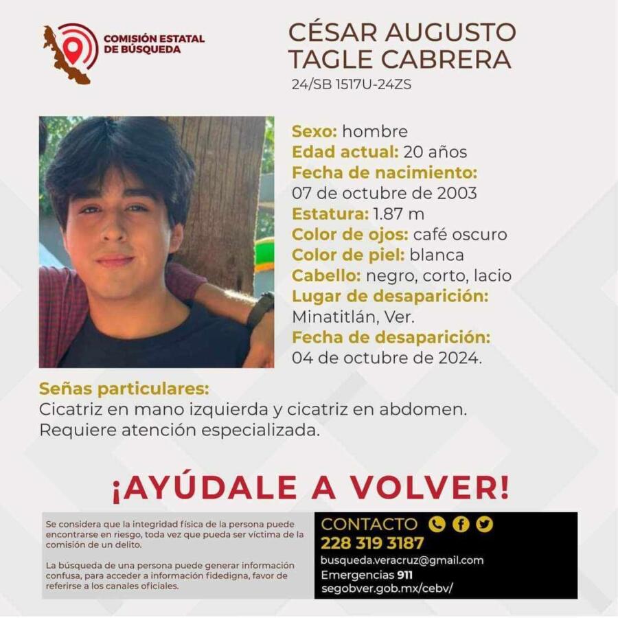 Desaparec3 joven foráneo en Minatitlán.
