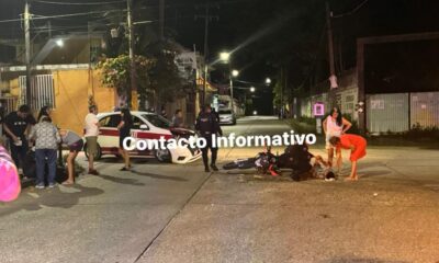 Dos l3sionad0s en moto tras colisionar contra taxi en Minatitlán