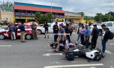 Taxista chocó por alcance a motociclista en Minatitlán; fue atendido por socorristas de PC Cosoleacaque