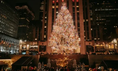 El árbol del Rockefeller Center se ilumina en Nueva York al ritmo de Thalía