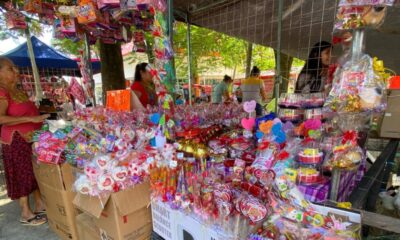 (+VIDEO)Ya están listos para el Día del Amor y la Amistad: Vendedores se instalan en el Parque Independencia de Minatitlán
