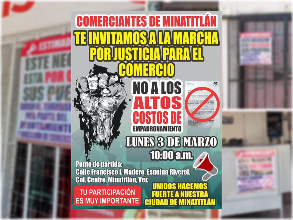 Comerciantes convocan a marcha en Minatitlán hoy lunes contra “terr0r!smo municipal”; todo concluirá en una protesta en el Ayuntamiento local