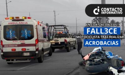 F4llec3 motociclista mientras realizaba acrobacias en Coatzacoalcos, Ver.