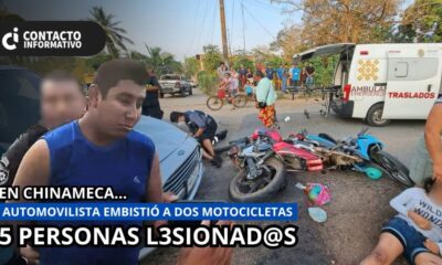 Automovilista 3mb1stió a dos motocicletas en Chinameca; cinco l3sion@dos