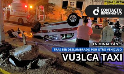 (+VIDEO)Taxi vuelca en el Bulevar Instituto Tecnológico de Minatitlán tras ser deslumbrado por otro vehículo