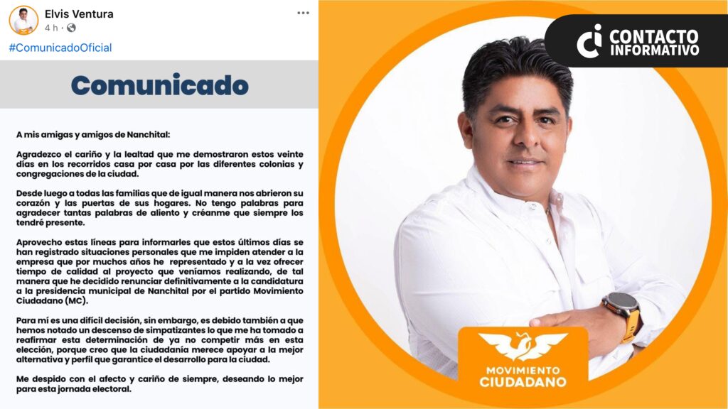 Por @men@z@s del cr!m3n 0rg@n!zado, renunció candidato de Movimiento Ciudadano (MC), en Nanchital, Ver.