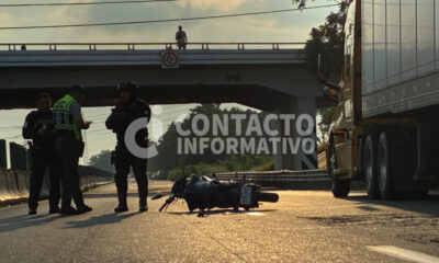 (+VIDEO) Motociclista pierde la vida tras fu3rte ch0que contra tráiler en la autopista Nuevo Teapa-Cosoleacaque; era empleado de la empresa Bimbo