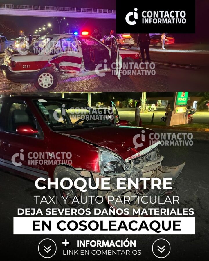(+VIDEO)Choqu3 entre taxi y auto particular deja dos h3rid0s en Cosoleacaque