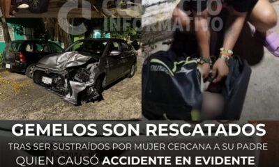 Gemelos son rescatados tras ser sustraídos por mujer cercana a su padre, quien causó accid3nt3 en estado de ebri3dad en Minatitlán; los mantenía en una maleta