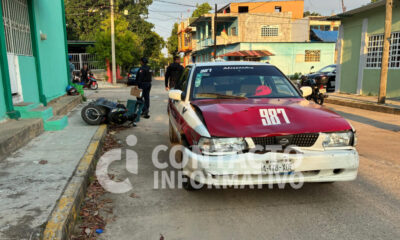 Accid3nte entre taxi y motoneta deja a mujer y menor l3sion4das en Cosoleacaque