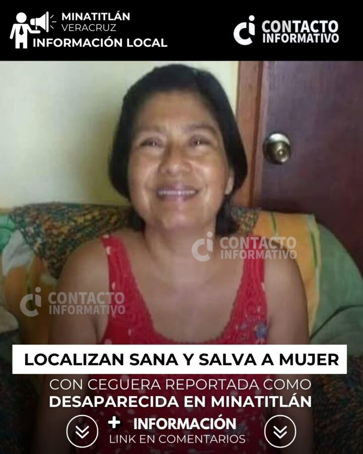 Localizan sana y salva a mujer con ceguera reportada como desaparecida en Minatitlán