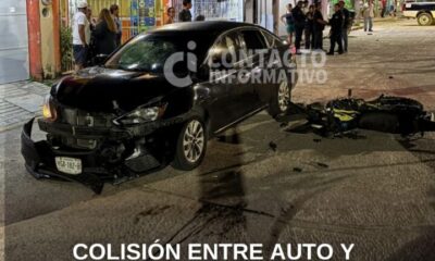 (+VIDEO) Colisión entre auto y motocicleta deja una persona lesionada en Cosoleacaque