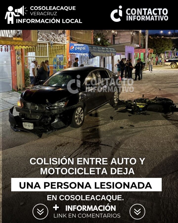 (+VIDEO) Colisión entre auto y motocicleta deja una persona lesionada en Cosoleacaque