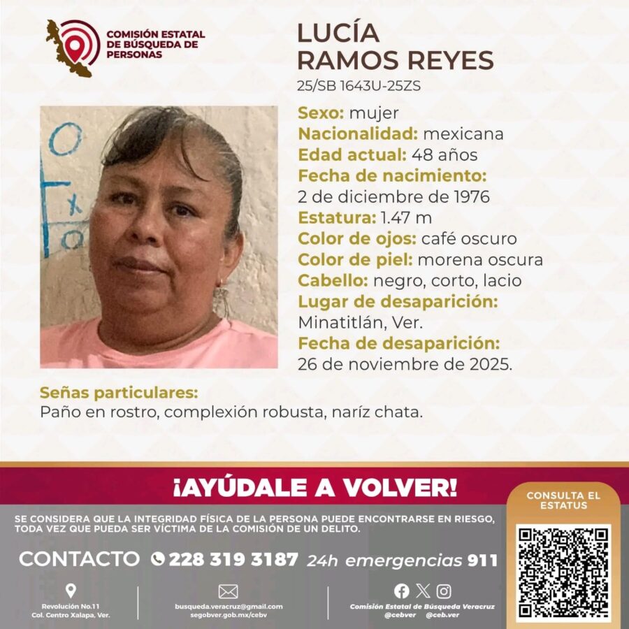 Siguen sin pistas del paradero de Lucía Ramos Reyes; familia mantiene la búsqueda en Minatitlán, Ver.