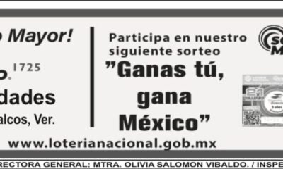 Cae sexto quinto cachito ganador de la Loteria Nacional en Coatzacoalcos