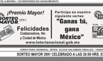 Coatza sigue de suerte en 2025, cae quinto cachito ganador de la Loteria Nacional en Coatzacoalcos