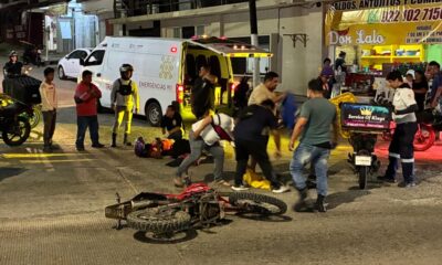 Choque de motos deja a una dama lesionada en Minatitlán, Ver.