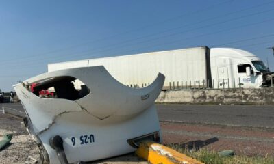Abandonan tráiler tras chocar contra muro en la autopista Cosoleacaque–Nuevo Teapa