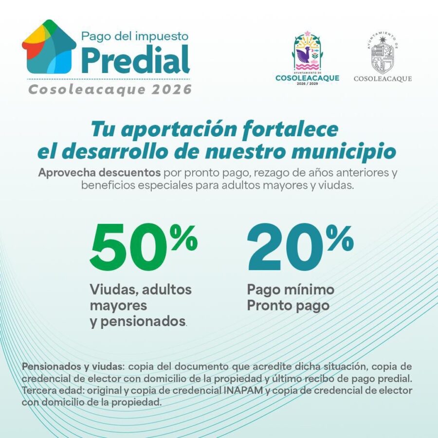 ¡Ya están abiertas las ventanillas de Tesorería de #Cosoleacaque para el pago del Impuesto Predial 2026!