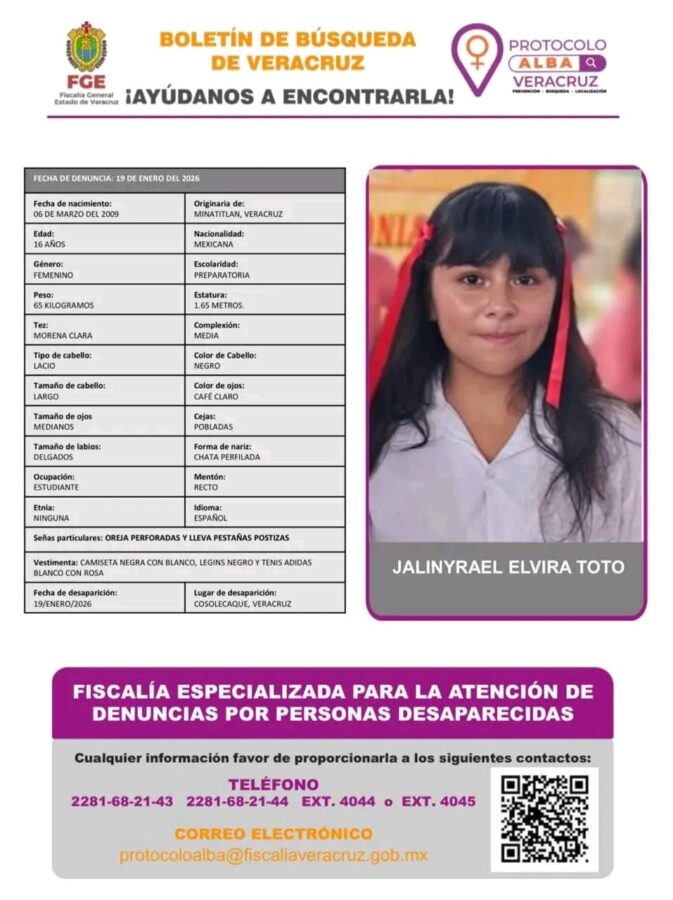 Solicitan apoyo ciudadano para localizar a adolescente en Cosoleacaque