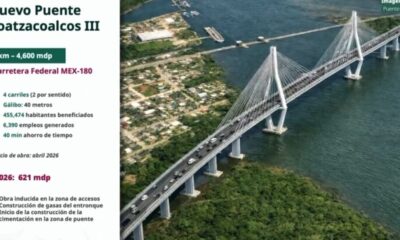 *El Puente Coatzacoalcos III arrancará su construcción en abril de 2026; tardará tres años y tendrá una altura máxima de 40 metros, confirmó la SICT*