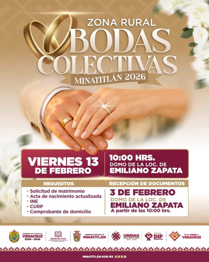 Anuncian en Minatitlán  Bodas Colectivas 2026