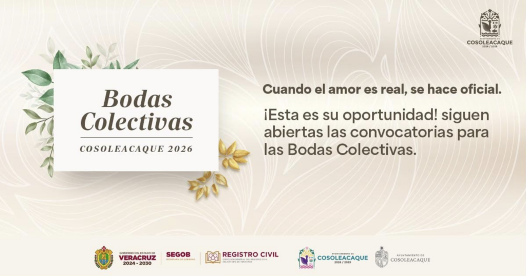¡Aprovecha! Aún hay espacios disponibles para las Bodas Colectivas Cosoleacaque 2026