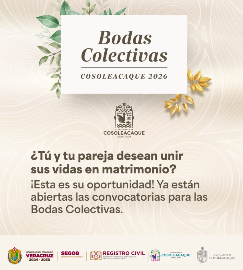 Abierta la convocatoria para las bodas colectivas Cosoleacaque 2026