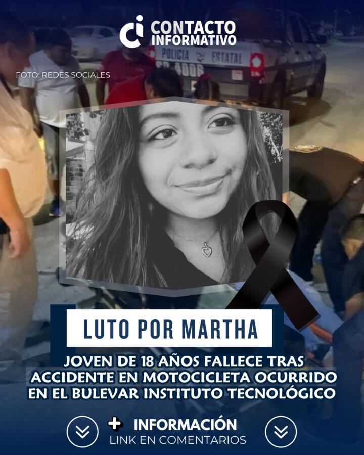 Luto por Martha: joven de 18 años fallece tras accidente en motocicleta ocurrido en el bulevar Instituto Tecnológico