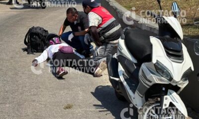 (+VIDEO) Choque en pleno cruce de Nueva Mina deja a motociclista herida