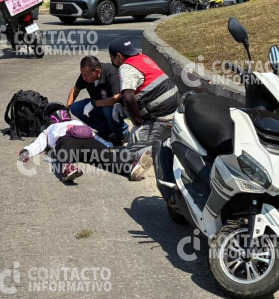 (+VIDEO) Choque en pleno cruce de Nueva Mina deja a motociclista herida