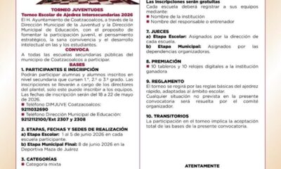 Invitan al Torneo Escolar de Ajedrez Intersecundarias Públicas 2026 en Coatzacoalcos