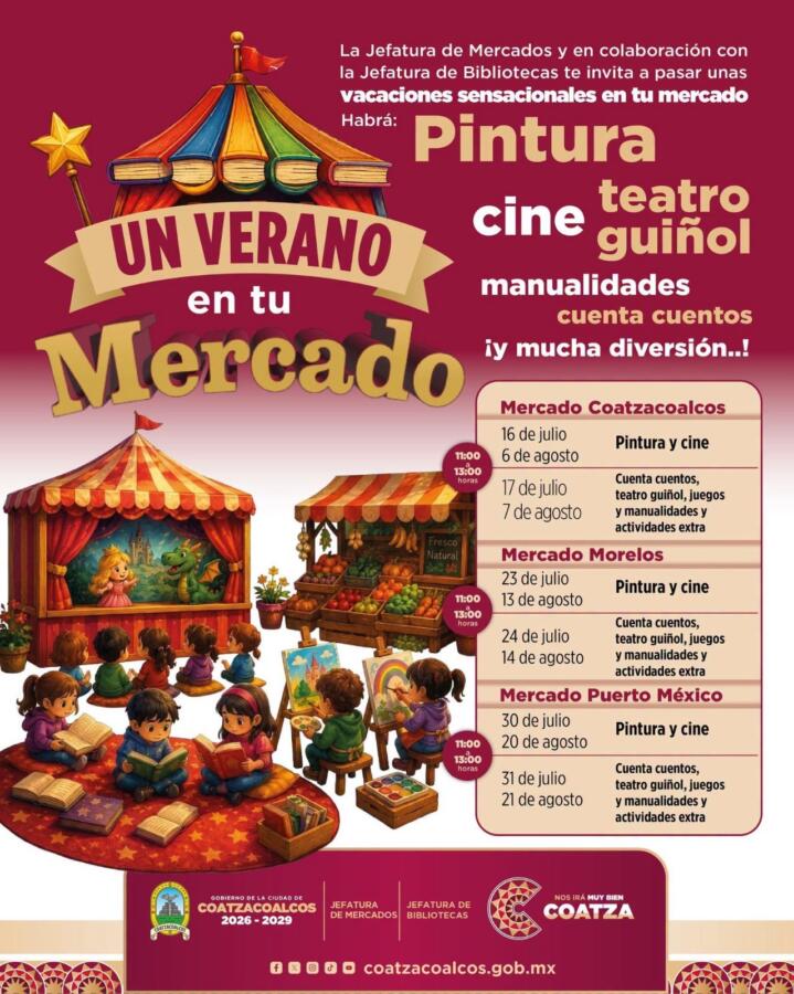 Llevará Gobierno de Coatzacoalcos cultura y diversión gratuita con “Un Verano en tu Mercado”