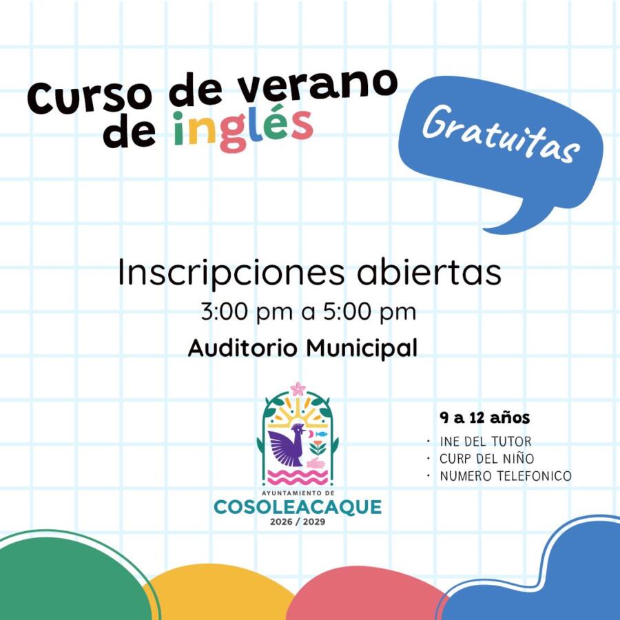 Convoca el Ayuntamiento de Cosoleacaque a cursos de verano gratuitos de inglés