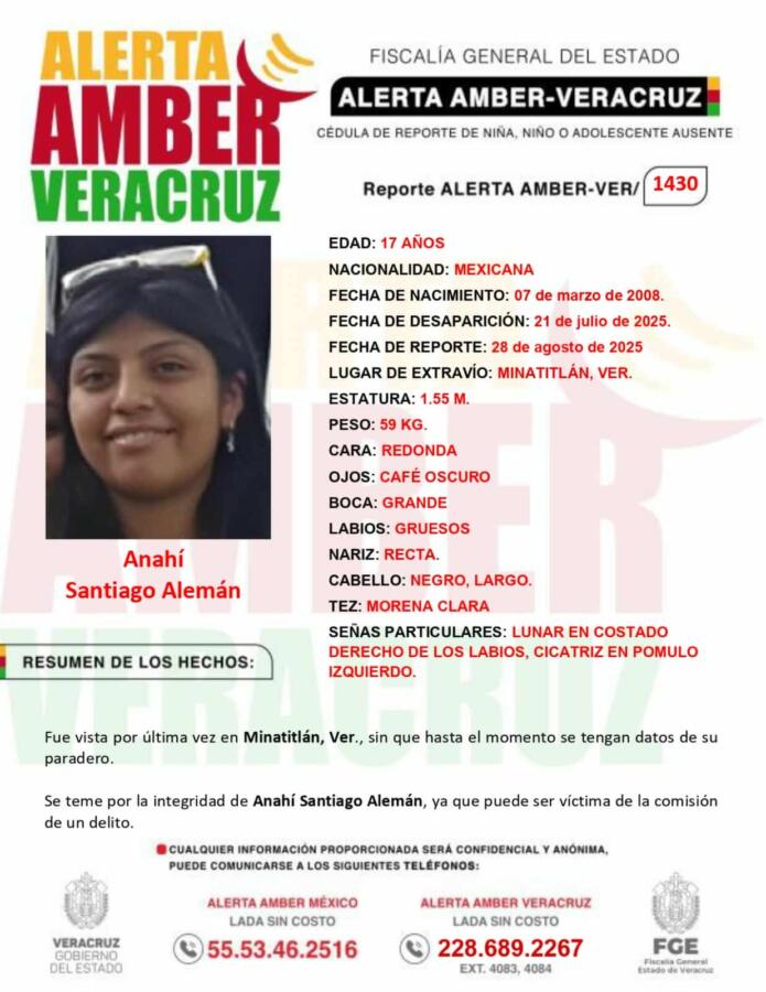 ¡CASI UN AÑO SIN RASTRO DE ANAHÍ! CONTINÚA ACTIVA LA ALERTA AMBER EN MINATITLÁN