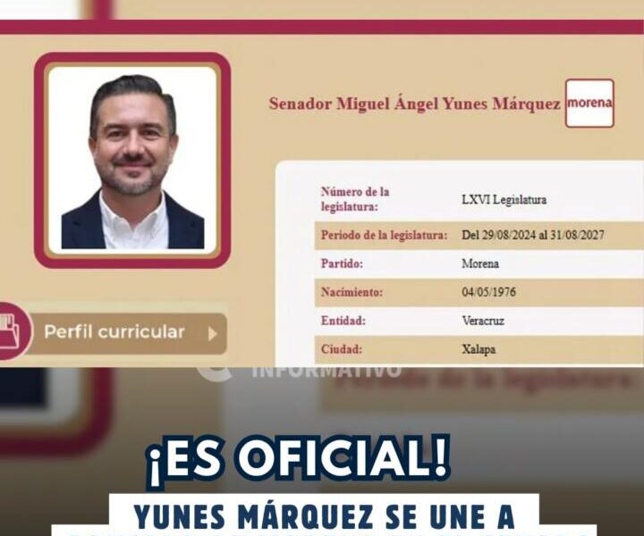 ¡Es oficial! Yunes Márquez se une a bancada de Morena en el Senado