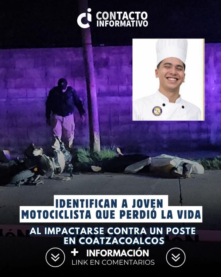 Identifican a joven motociclista que perdió la vida al impactarse contra un poste en Coatzacoalcos