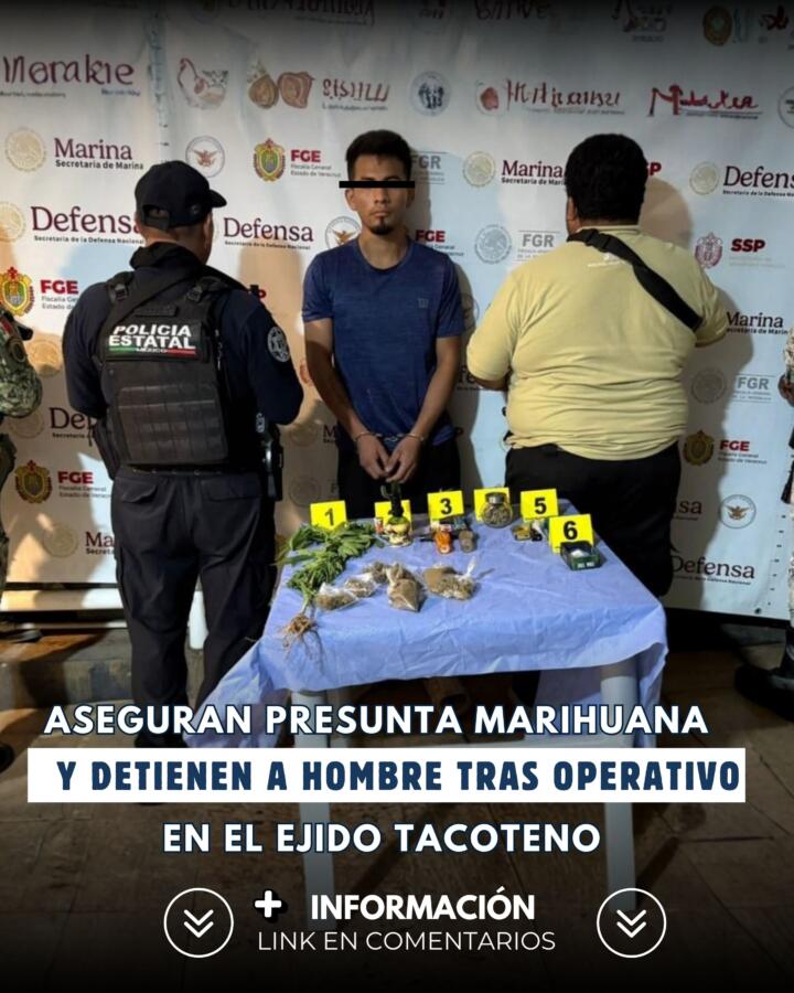 Aseguran presunta marihuana y detienen a hombre tras operativo en el ejido Tacoteno
